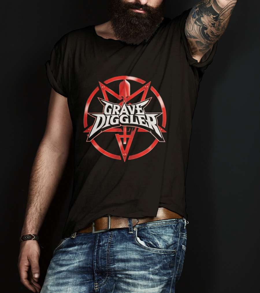 Grave Diggler Red Symbol With Cross And Sword T-Shirt