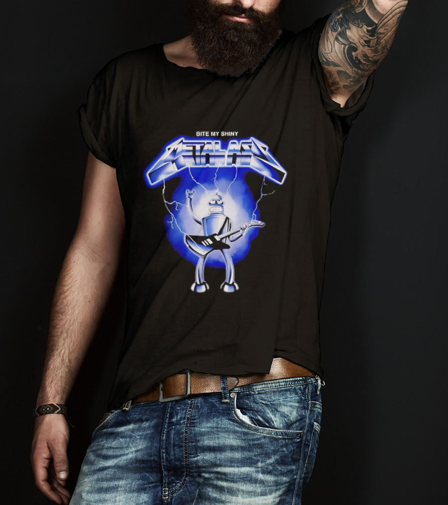 Bite My Shiny Metal Ass Lightning Robot Guitarist T-Shirt