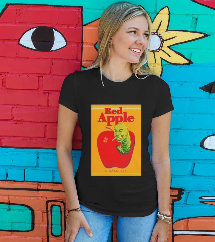 Red Apple Cigarettes Worm Character On Apple T-Shirt