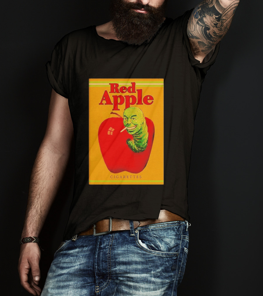 Red Apple Cigarettes Worm Character On Apple T-Shirt