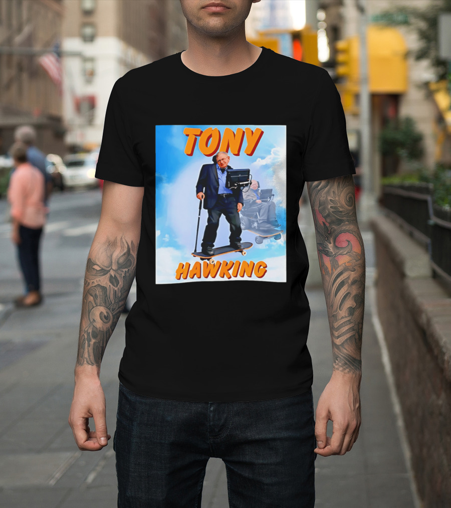 Tony Hawking Skateboard Fusion Surreal Humor T-Shirt