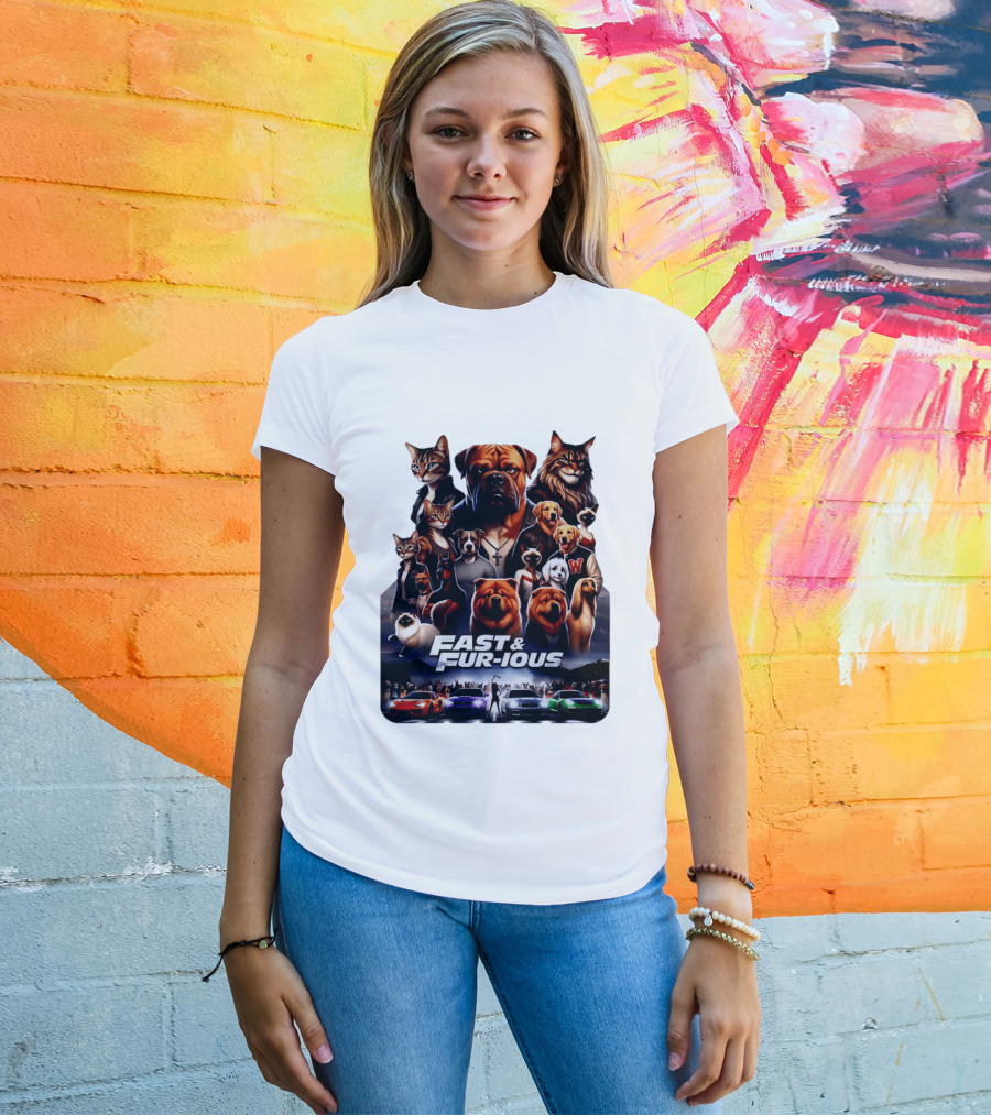 Fast & Fur Ious Dogs And Cats Mashup With Cars T-Shirt