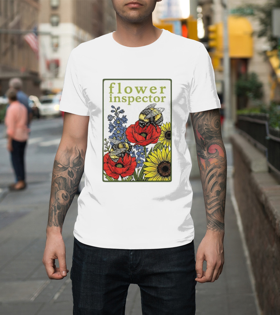 Flower Inspector Bees On Poppy Sunflower Bluebell Blossom T-Shirt