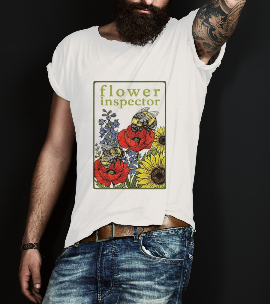 Flower Inspector Bees On Poppy Sunflower Bluebell Blossom T-Shirt
