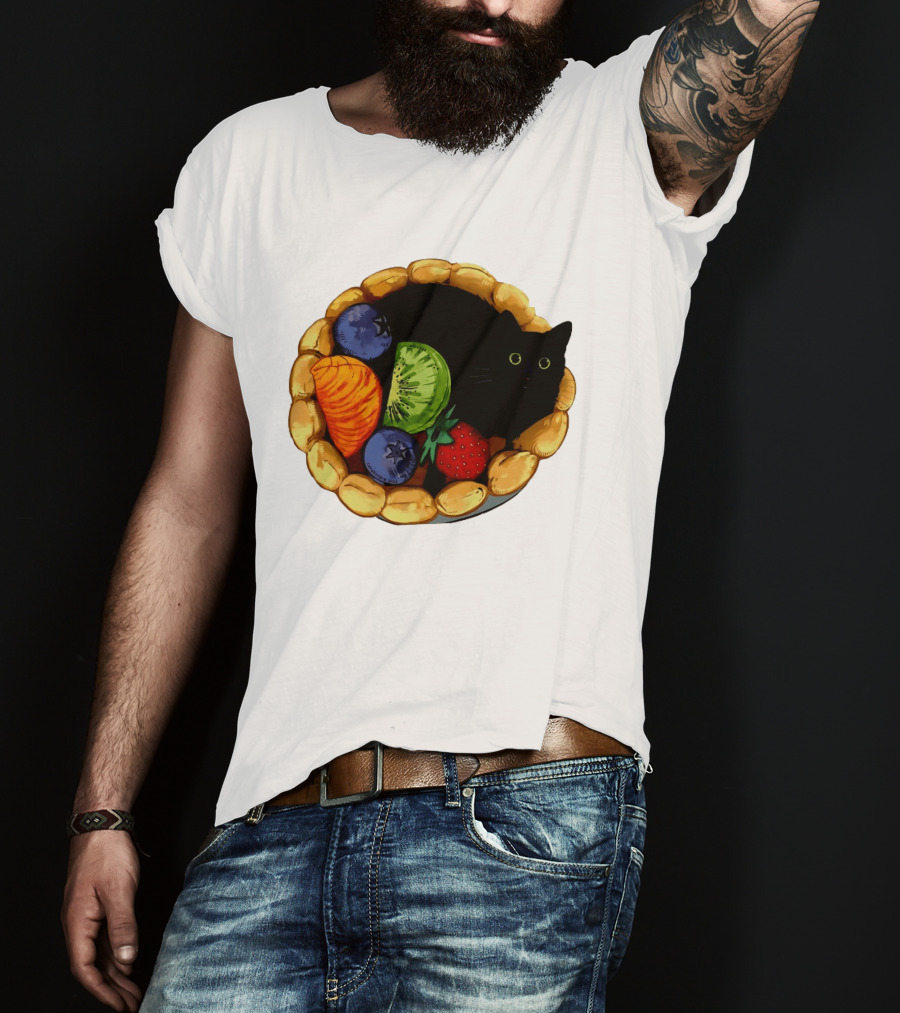 Black Cat Surrounded By Mixed Fruit Tart T-Shirt