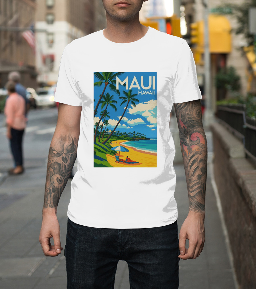 Maui Hawaii Palm Trees Beach Scene T-Shirt