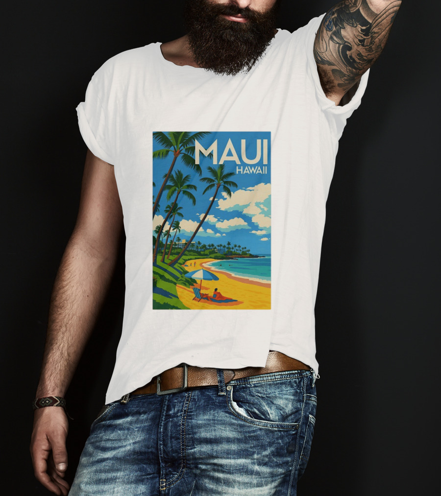 Maui Hawaii Palm Trees Beach Scene T-Shirt