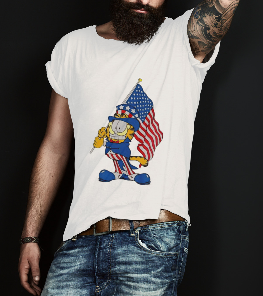 Orange Cat 250 Years Of Freedom Garfield Uncle Sam American Flag T-Shirt