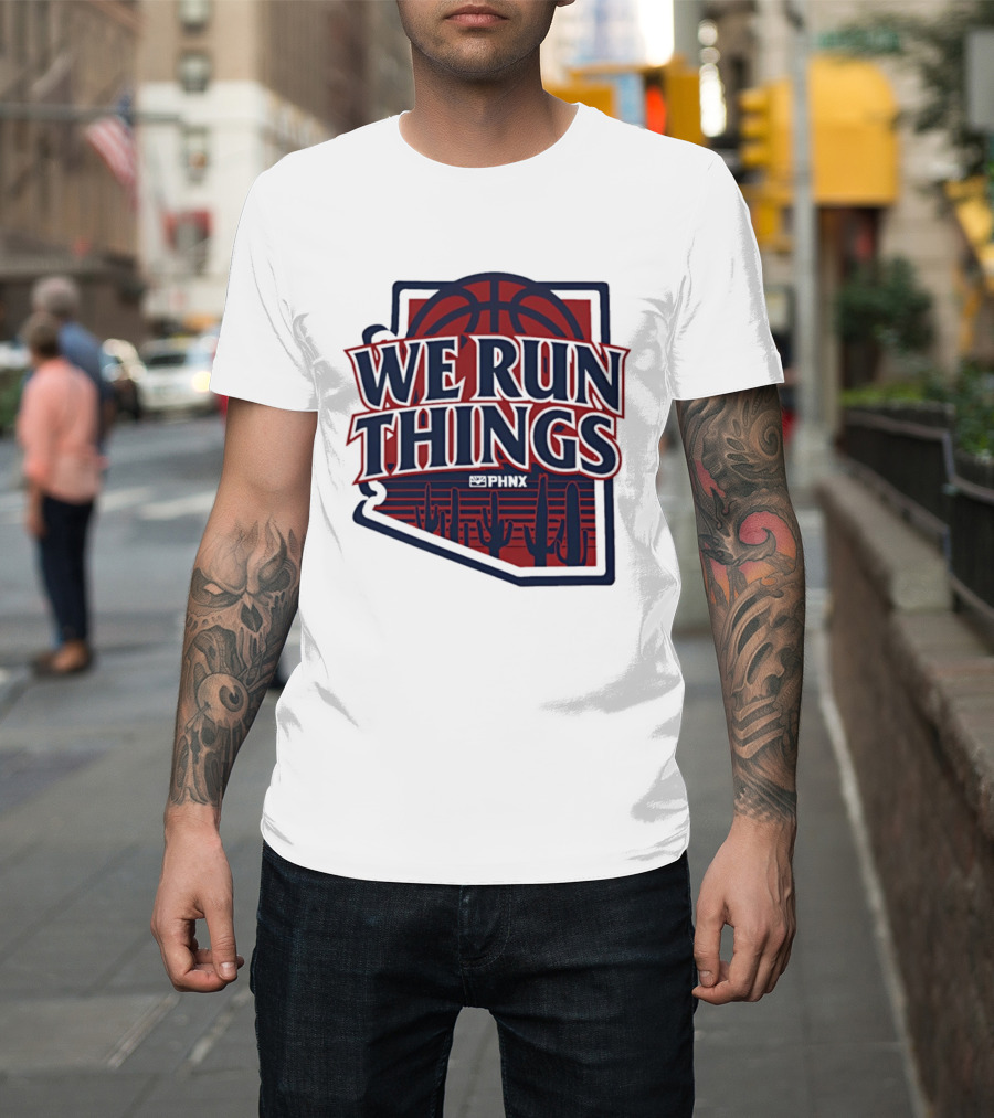 PHNX We Run Things Cactus Basketball Desert Scene T-Shirt