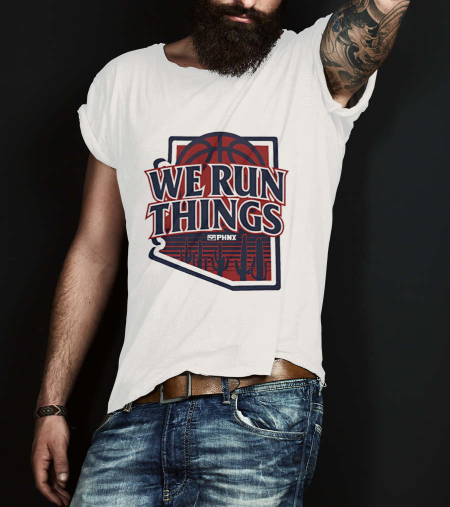PHNX We Run Things Cactus Basketball Desert Scene T-Shirt