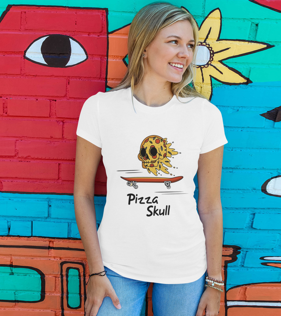 Pizza Skull Melting Slice Skateboard T-Shirt