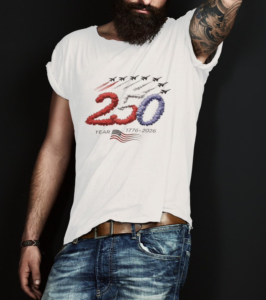 250 Year Anniversary USA Plane Smoke With American Flag T-Shirt