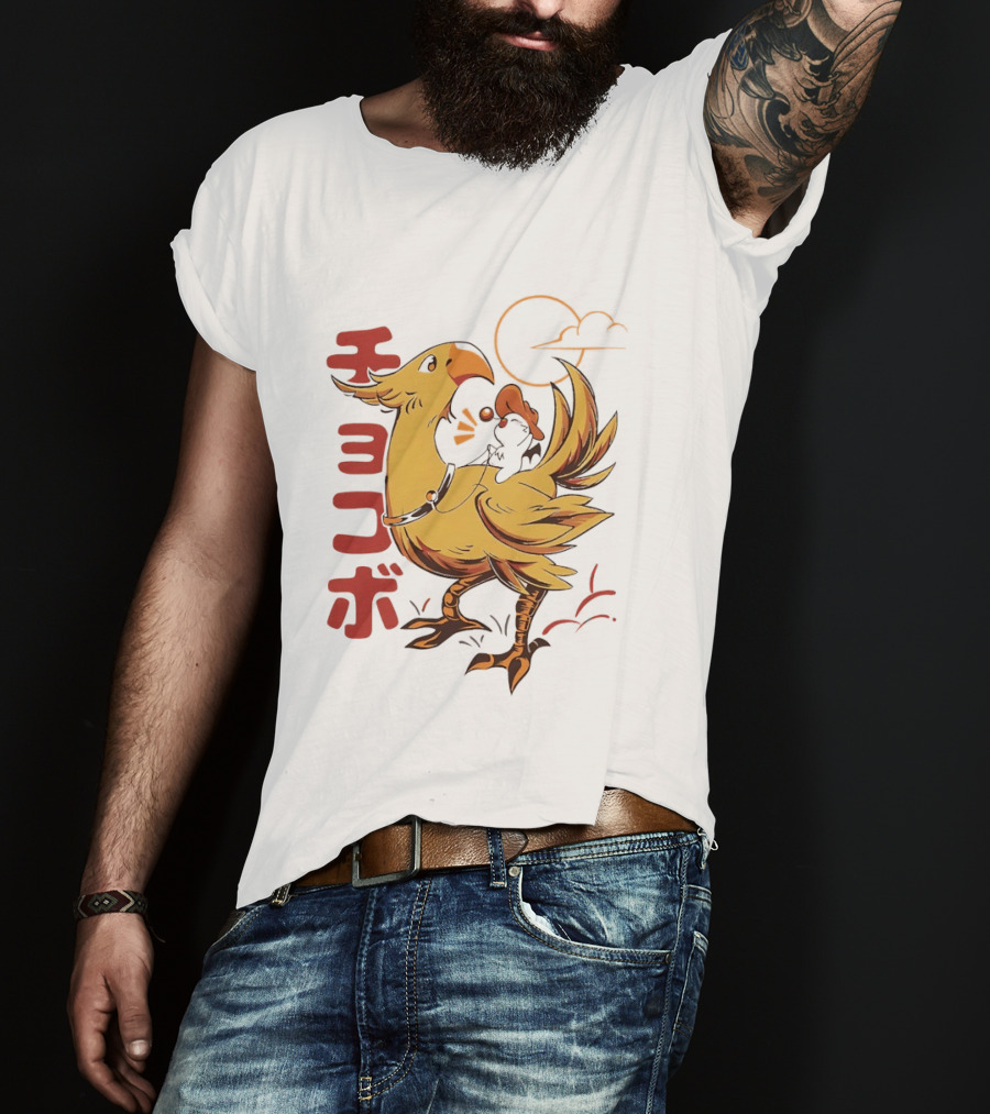 Kaweehaw Cowboy Moogle Riding Chocobo Retro Style Japanese T-Shirt