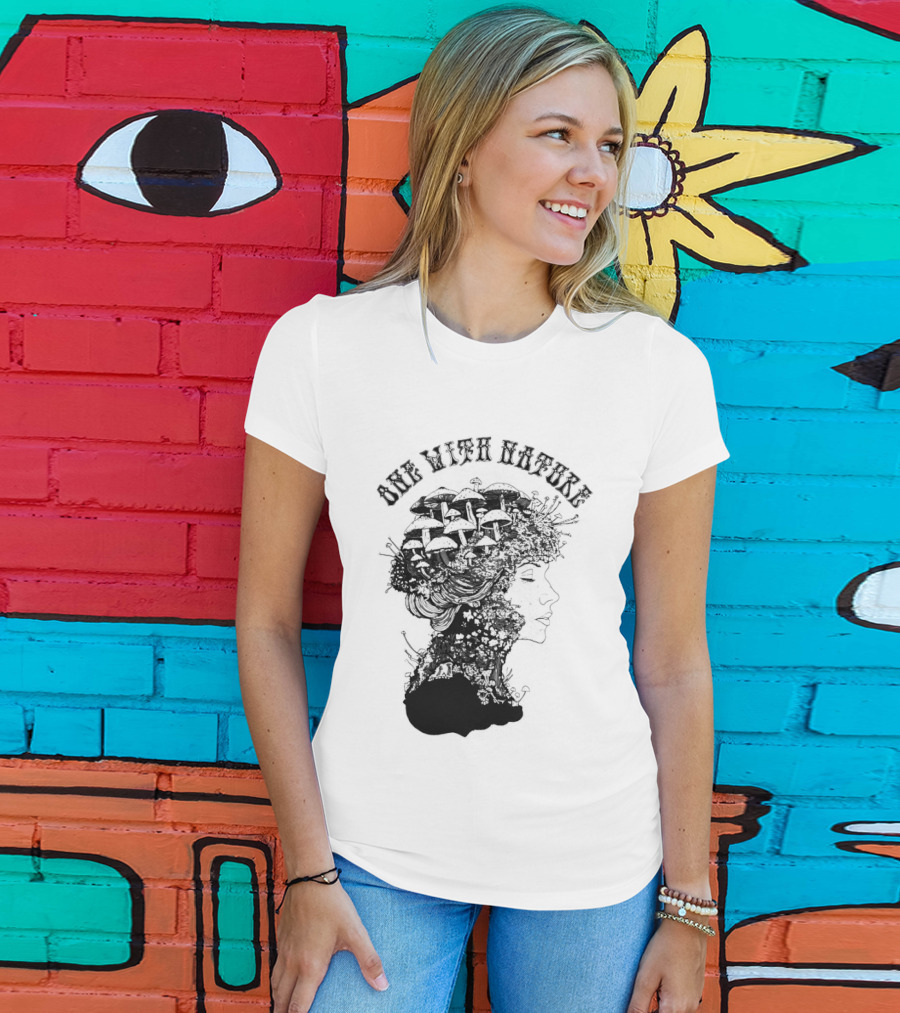 One With Nature Women Mushroom Psychedelic Fungi T-Shirt