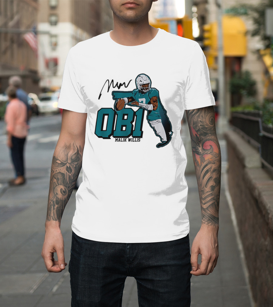 Malik Willis QB1 Miami Dolphins Quarterback 7 Football T-Shirt