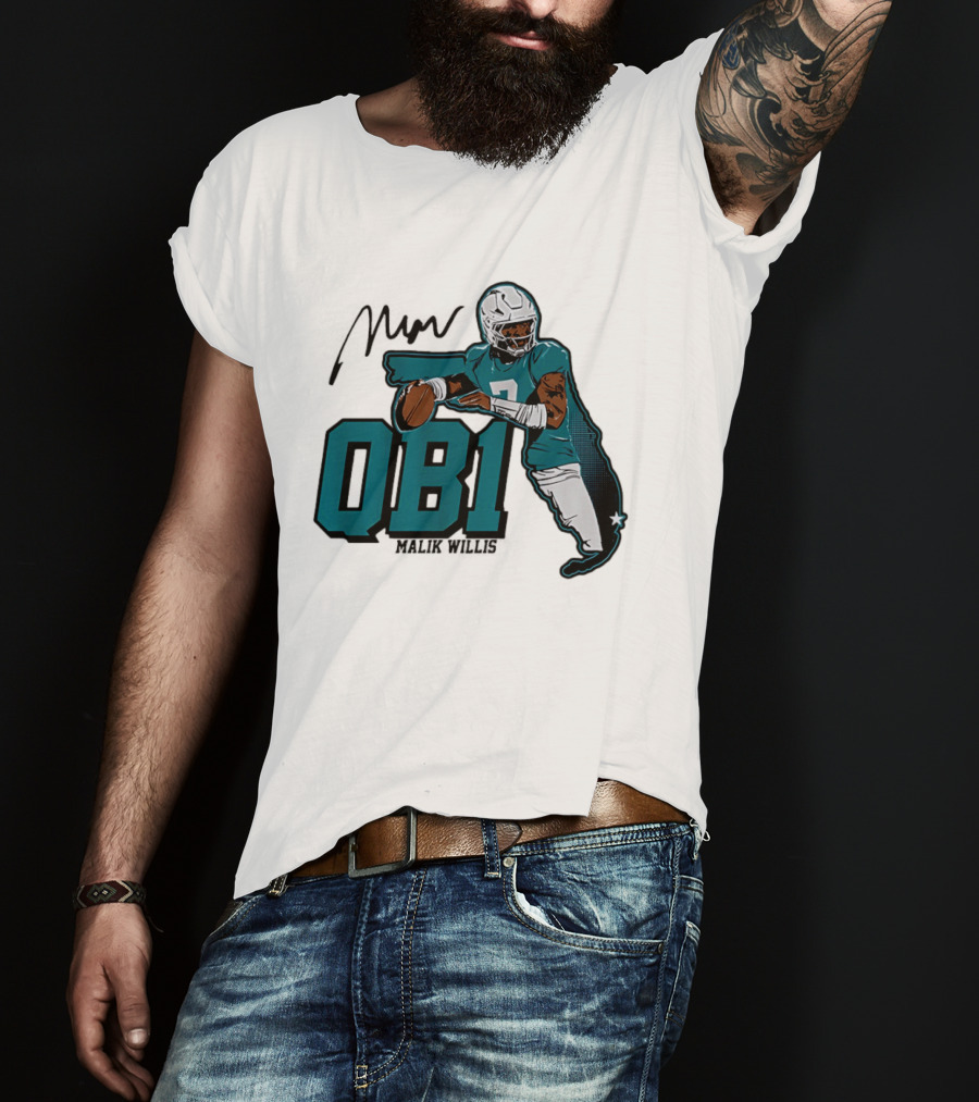 Malik Willis QB1 Miami Dolphins Quarterback 7 Football T-Shirt