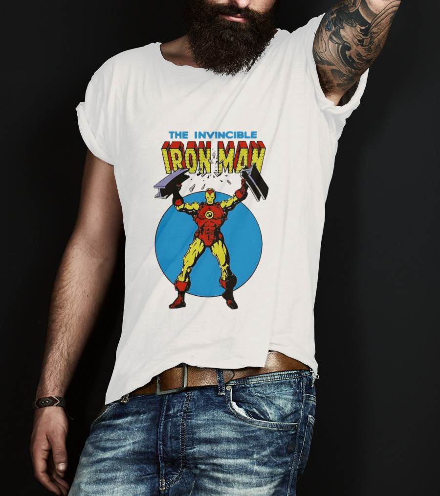 The Invincible Iron Man Bending Iron Bar Marvel Comic T-Shirt