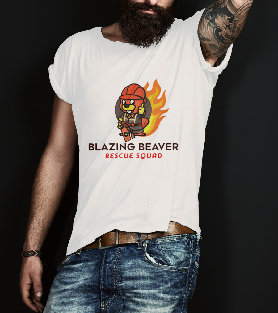 Blazing Beaver Firefighter Mascot Rescue Squad Flame T-Shirt
