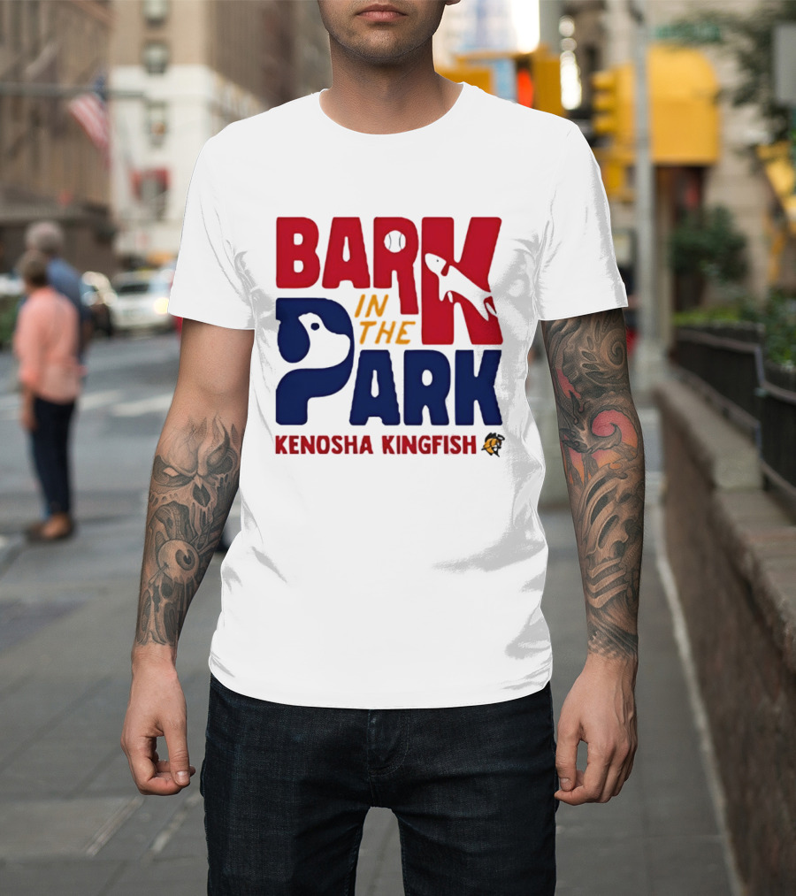 Kenosha Kingfish Bark in the Park Event with Playful Dog and Fish T-Shirt