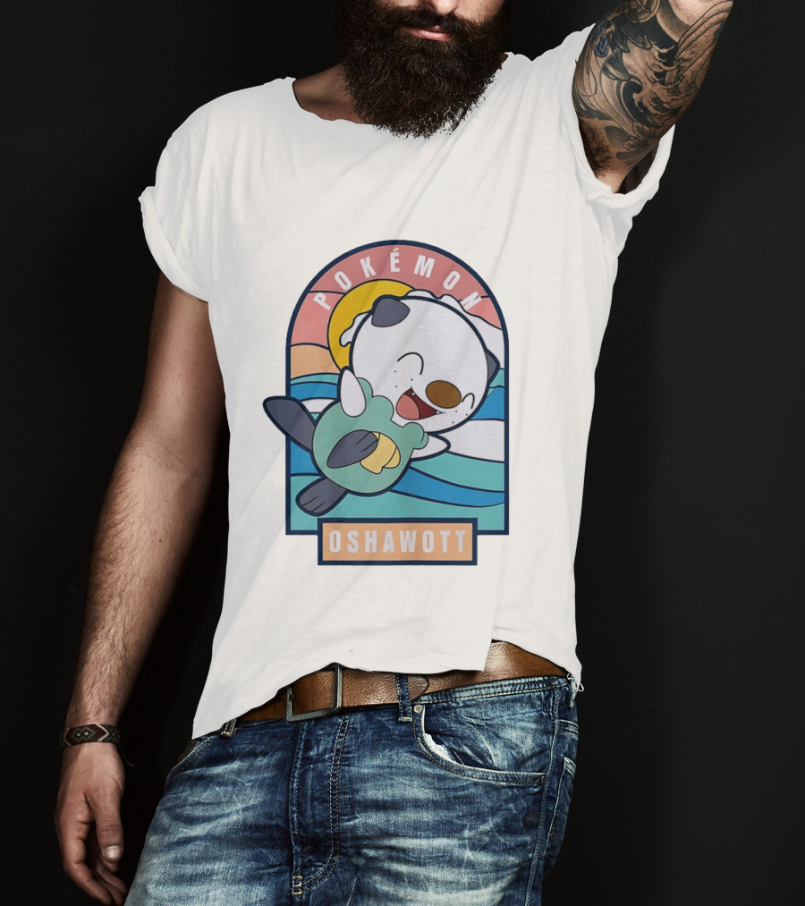 Pokémon Oshawott Playful Cartoon Wave Scene T-Shirt