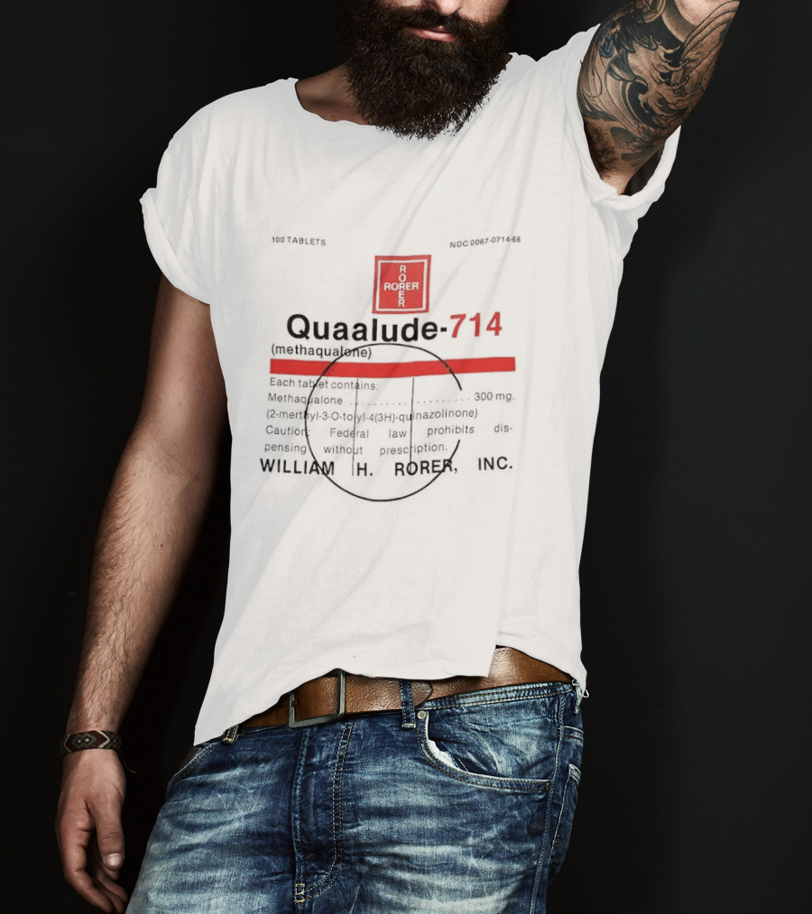 Quaalude 714 Methaqualone Medicine Warning Label Text With Rorer T-Shirt