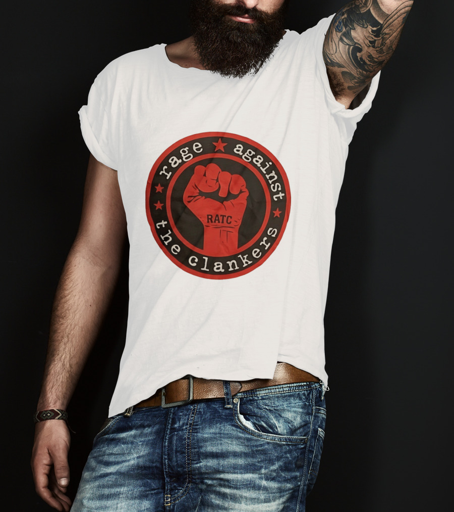 Rage Against The Clankers RATC Fist Emblem With Stars T-Shirt