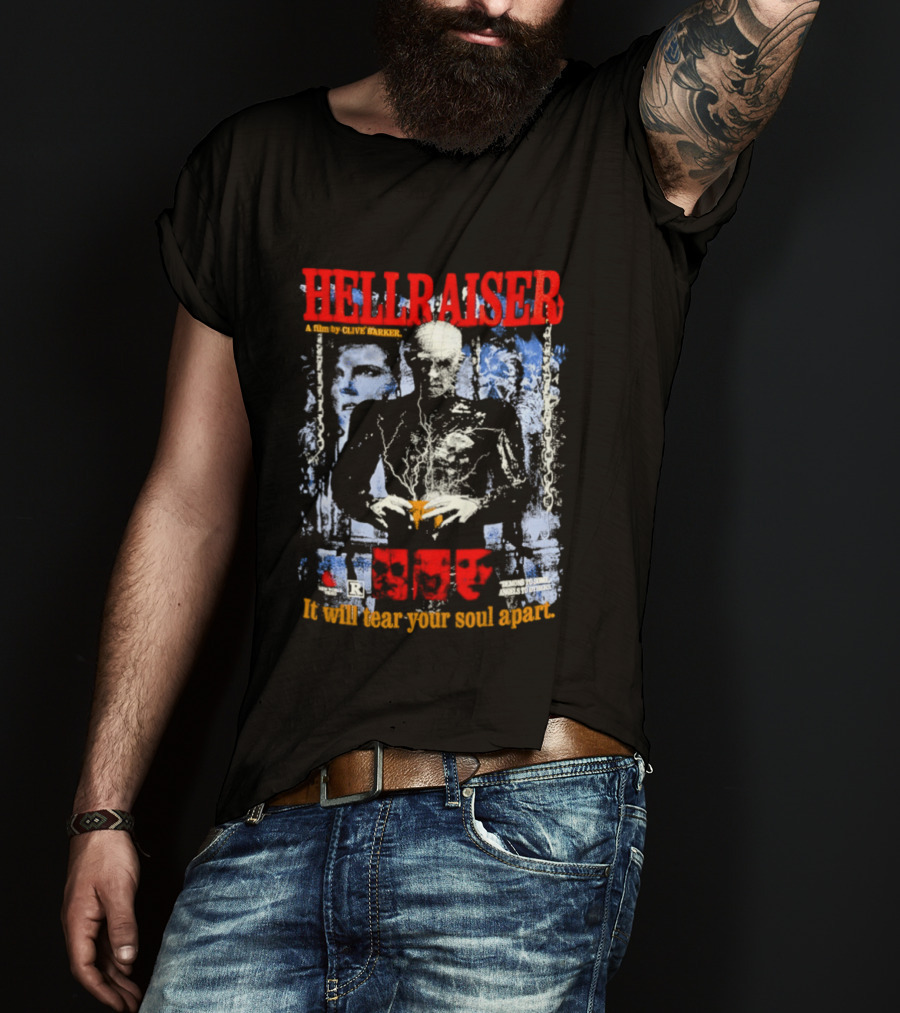 Hellraiser A Film By Clive Barker It Will Tear Your Soul Apart Pinhead Horror T-Shirt