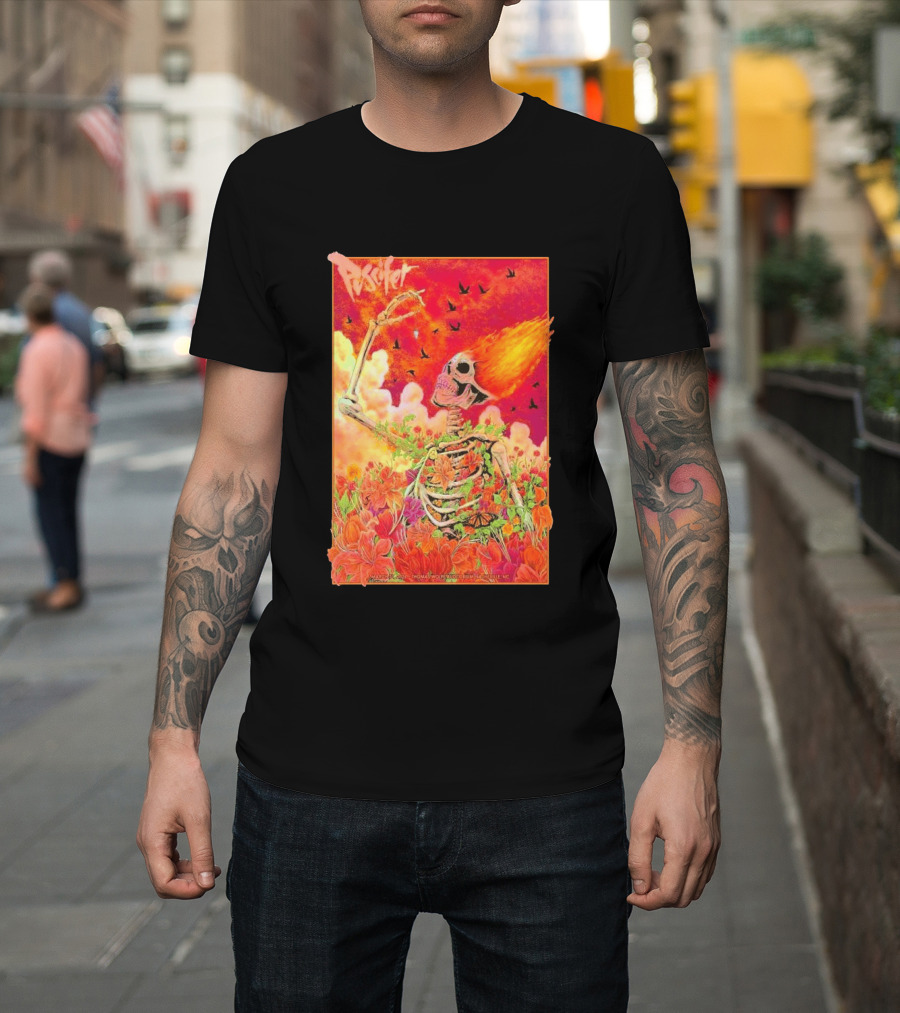 Puscifer March 31 2026 Thomas Wolfe Auditorium Asheville NC Skeleton Flames Flowers T-Shirt