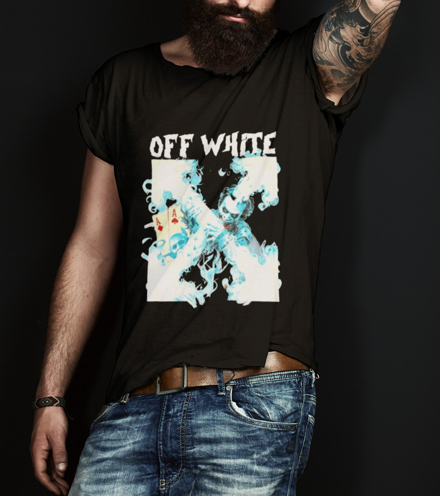 OFF WHITE Joker Blue Flame Ace Cards T-Shirt