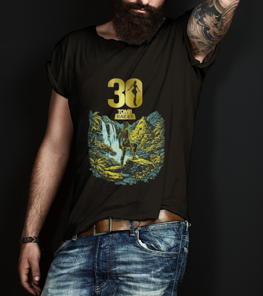 Lara Croft Tomb Raider 30th Anniversary Celebration With Iconic Jungle Adventure Scene T-Shirt