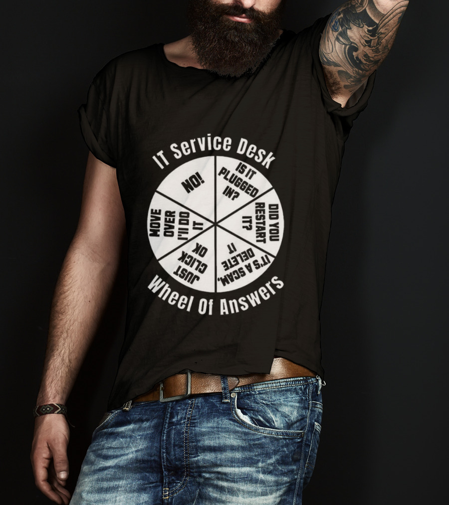 IT Service Desk Wheel Of Answers Funny Tech Support Guide T-Shirt
