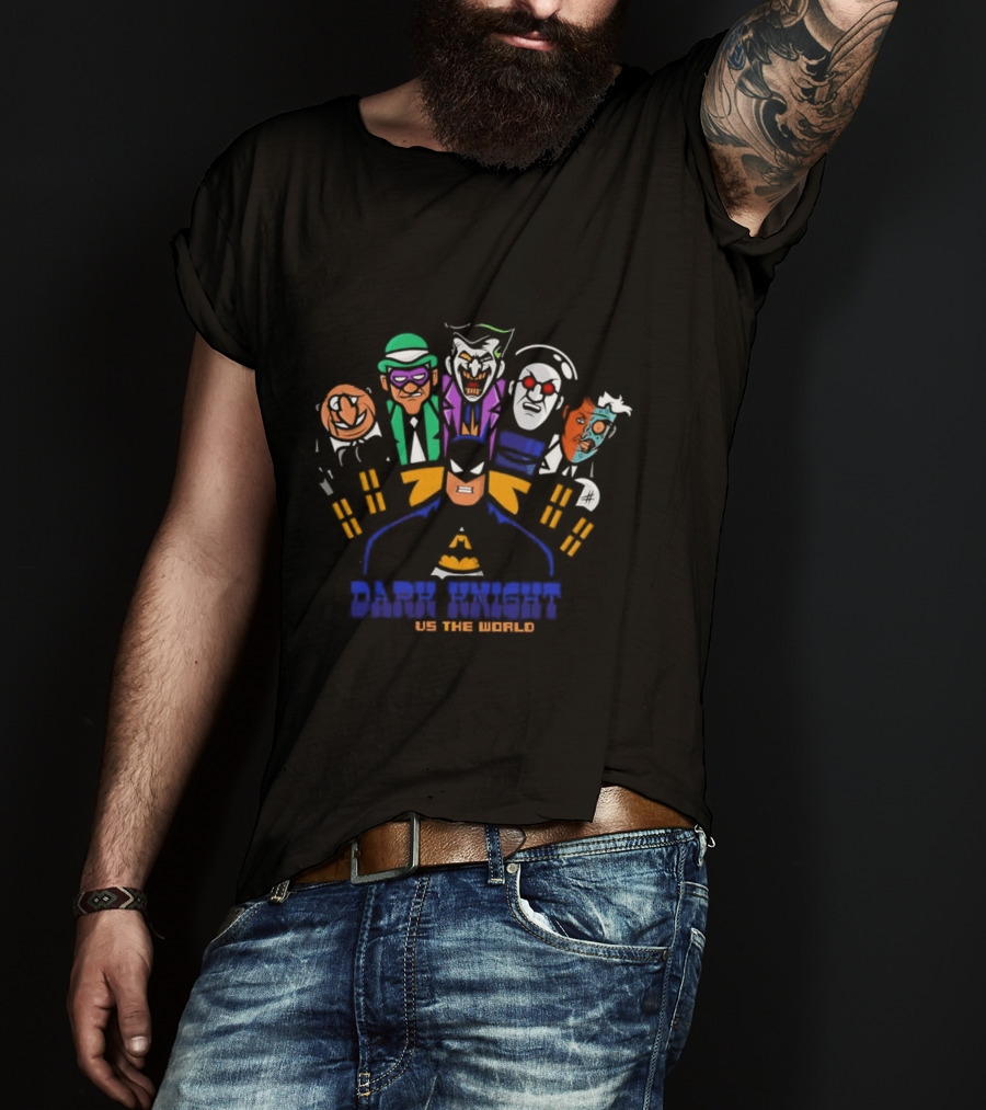 Dark Knight Vs The World Cartoon Heroes United Fighting Evil T-Shirt