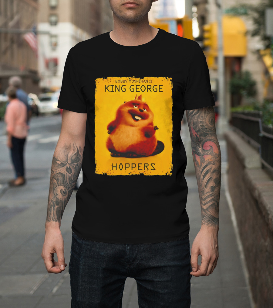 Bobby Moynihan Is King George Hoppers Smiling Cartoon Character With Crown On Orange T-Shirt