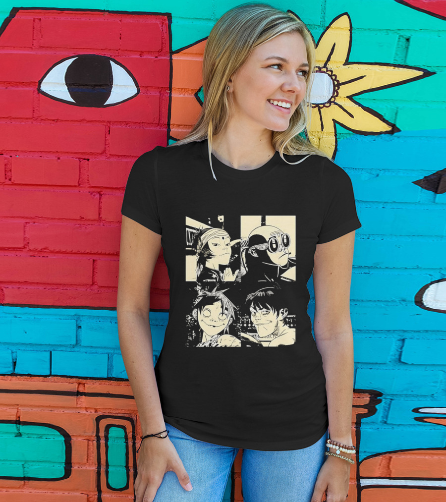 Gorillaz Band Members Cartoon Faces T-Shirt
