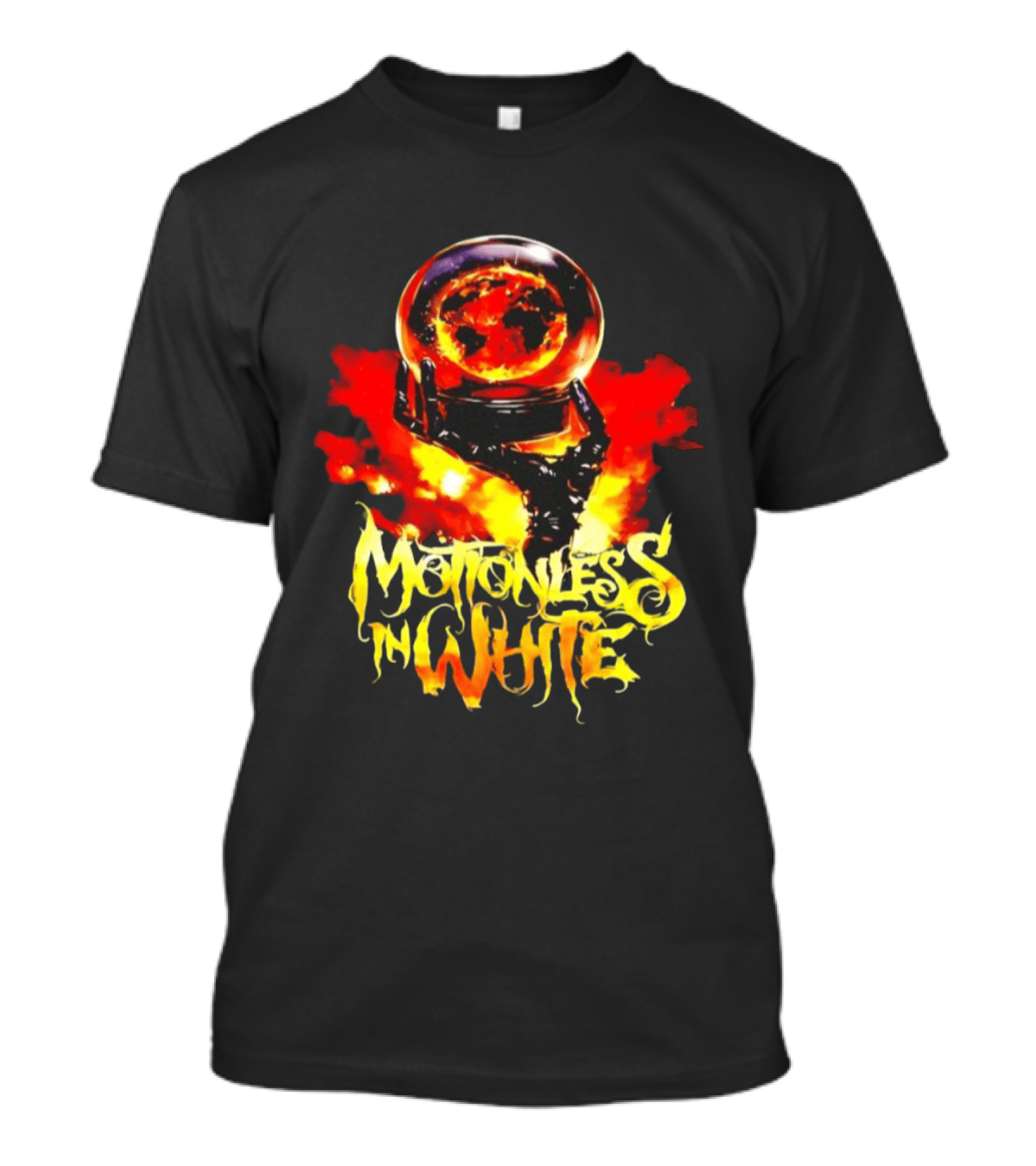 Motionless In White Scoring The End Of The World Gothic Crystal Ball Fiery Hand T-Shirt