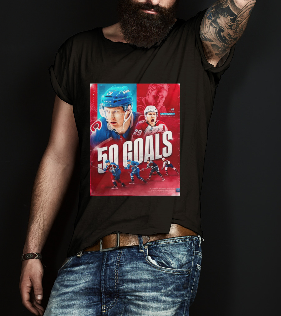 Colorado Avalanche Nathan MacKinnon 50 Goals Achievement NHL Career Milestone T-Shirt