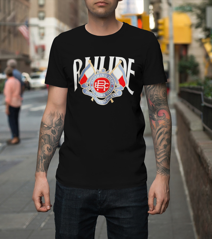 Rhude Clothing Dept New York City Established MCMLXXV Emblem Double Flags T-Shirt