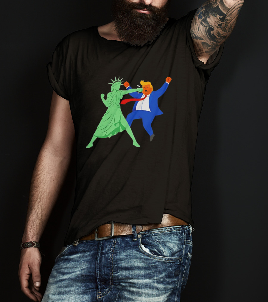 Statue Of Liberty Punching Trump Political Satire T-Shirt