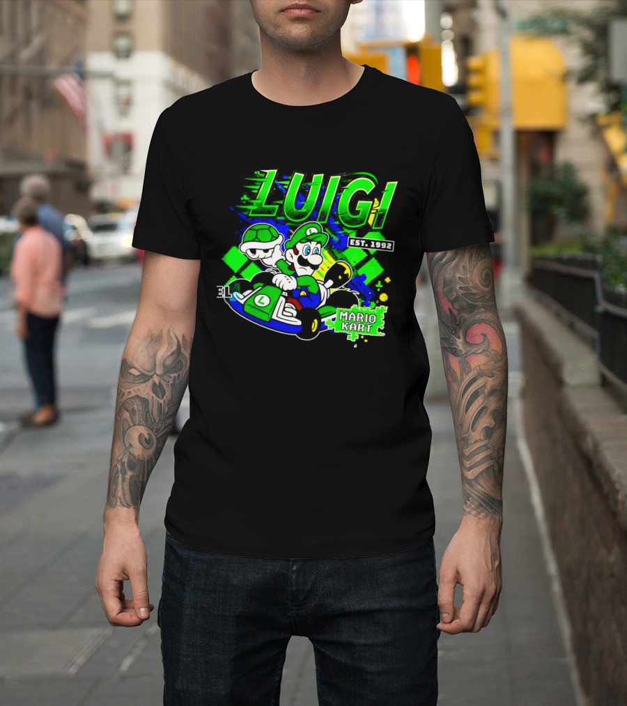 Super Mario Luigi Mario Kart Est 1992 Racing Green T-Shirt