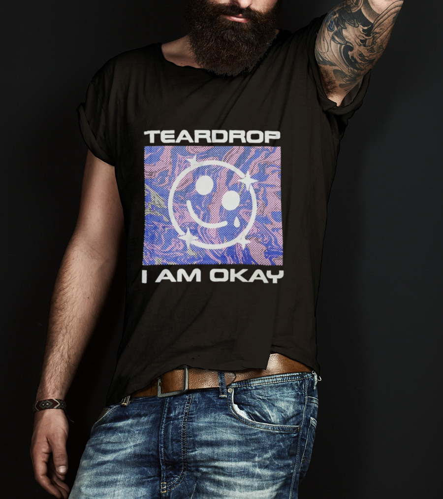 TEARDROP I AM OKAY Smiley Face Camo Pink Blue T-Shirt
