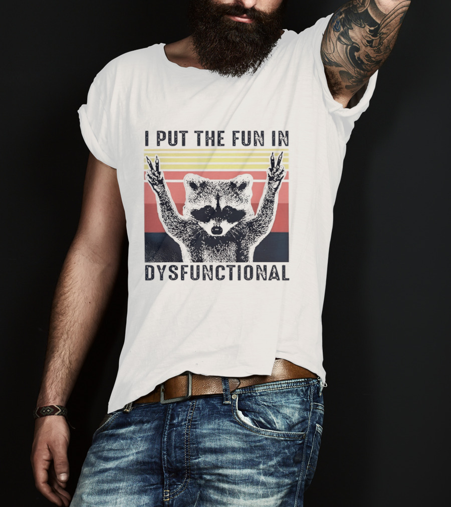 Raccoon Peace Gesture Fun In Dysfunctional Retro Sunset T-Shirt