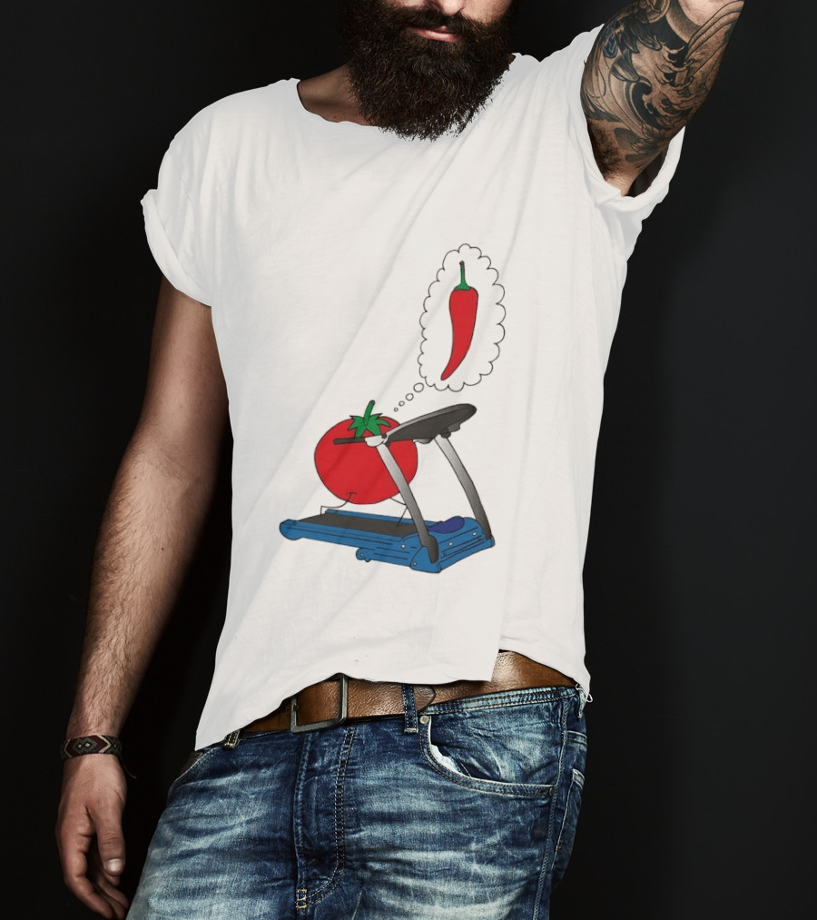 Tomato Dreaming Of Chili On Treadmill Funny Food Meme T-Shirt