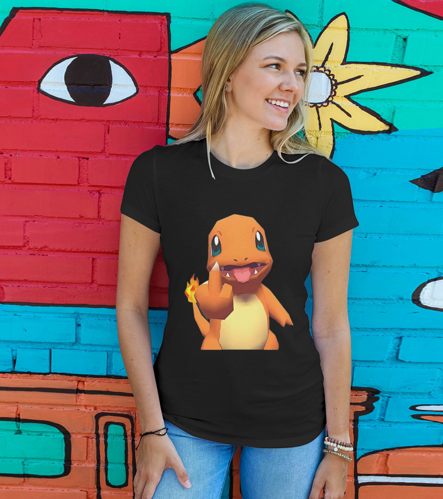 Charmander Pokémon Middle Finger Gesture With Flame Tail T-Shirt