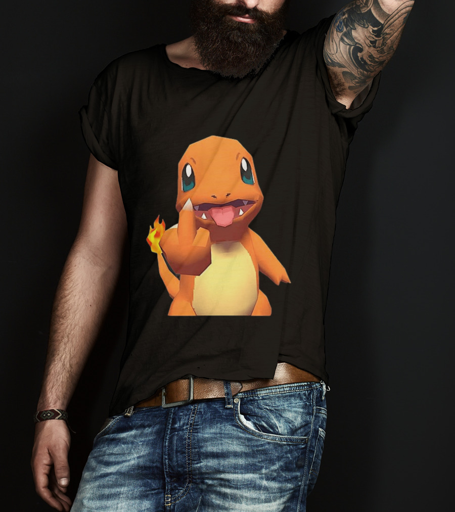 Charmander Pokémon Middle Finger Gesture With Flame Tail T-Shirt