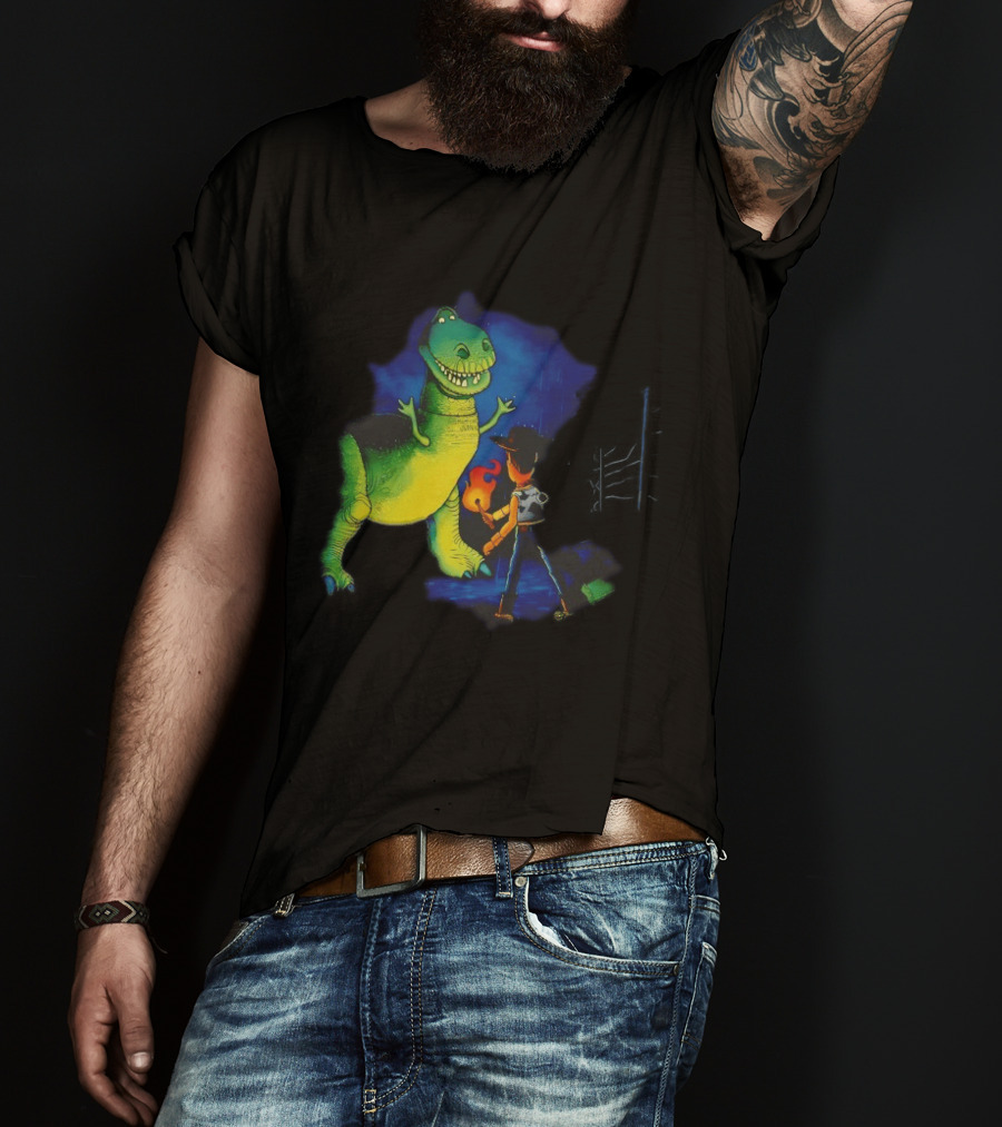 Rex And Woody Reenact Jurassic Park Scene Jurassic Toys Adventure T-Shirt