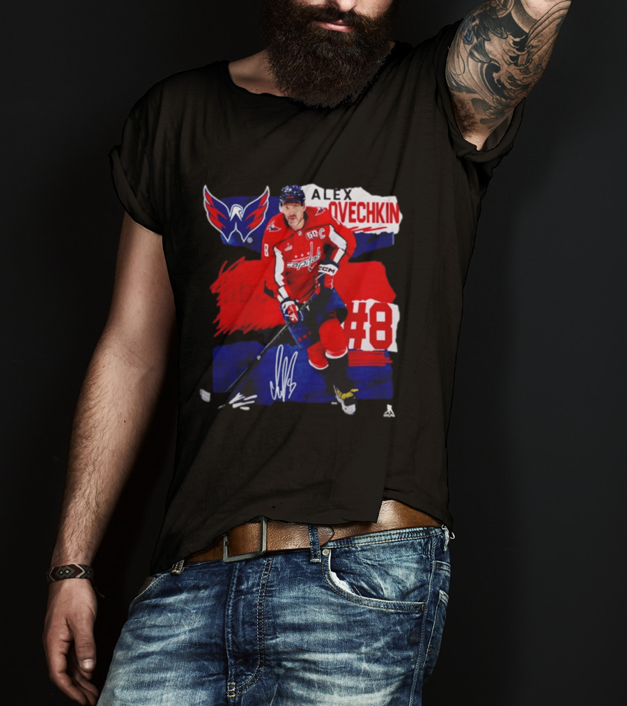 Washington Capitals Alex Ovechkin #8 Hockey Signature T-Shirt