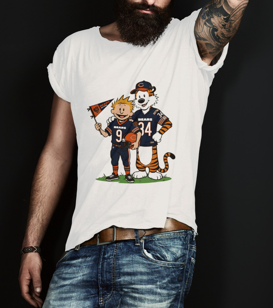 Calvin Hobbes Bears 9 34 Football Fan Outfit T-Shirt