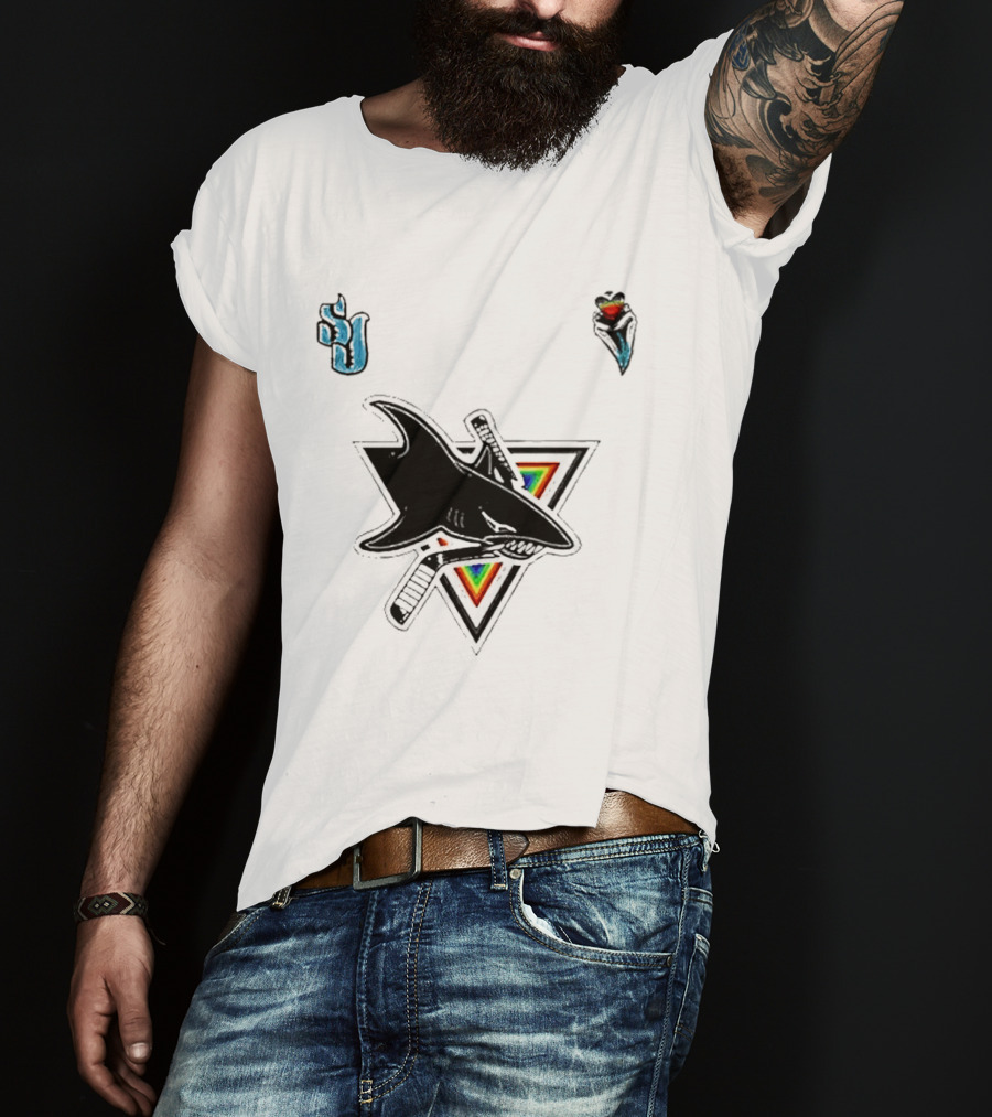 San Jose Sharks Pride Night 2026 Team Logo With Rainbow Accents T-Shirt