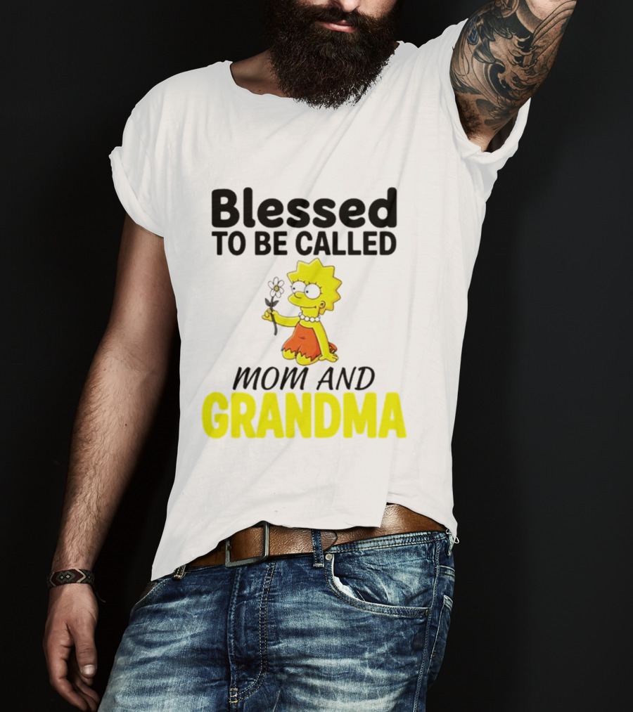 Blessed To Be Called Mom And Grandma Simpsons Character Holding Flower T-Shirt