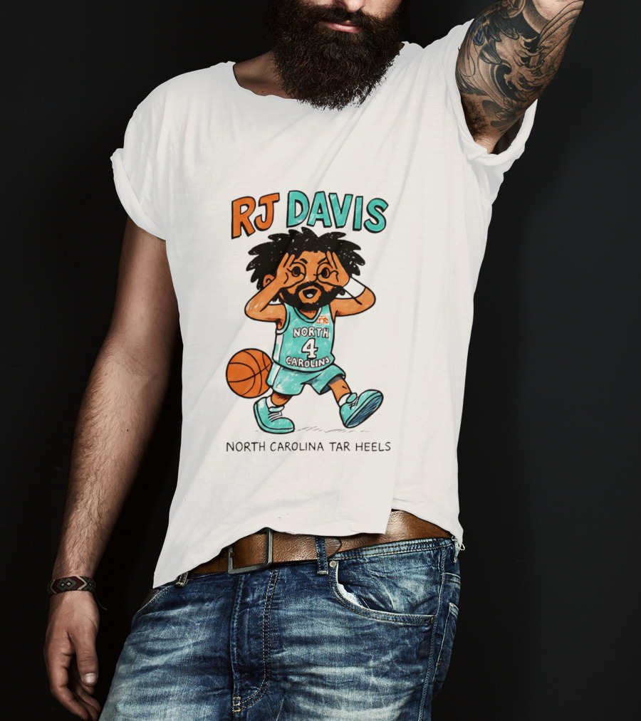 RJ Davis North Carolina Tar Heels Number 4 Basketball Caricature T-Shirt
